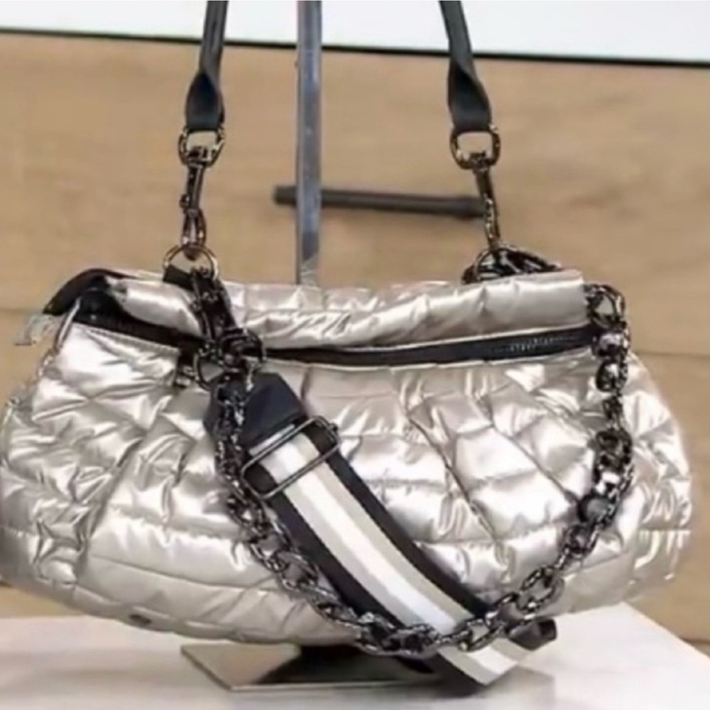 THINK ROYLN pearl champagne convertible puffer shoulder bag nwt